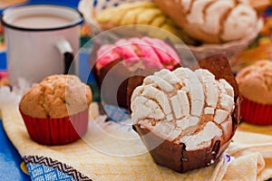 Manteconchas, sweet mexican bread, traditional bakery in Mexico, Mexican pastries concha photo