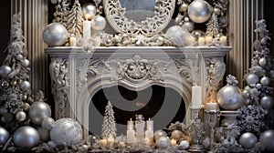 mantel silver christmas ornaments photo