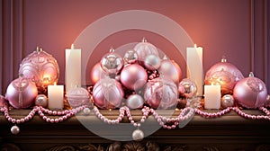 mantelpiece pink christmas ornaments photo