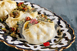 Manti, Mantu or Manty with Fried Vegetables