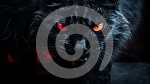 Manticore: Hyper-realistic Devilish Cat Wallpaper With Red Eyes