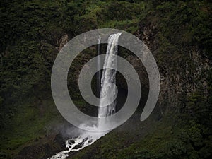 Manto de la novia Bridal Veil waterfall at Pastaza river on cascades route near Banos de agua santa Tungurahua Ecuador