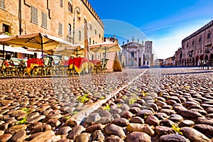 Mantova city paved Piazza Sordello and idyllic cafe view photo