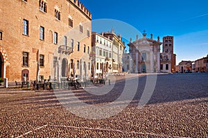 Mantova city paved Piazza Sordello idyllic square view, UNESCO world heritage site