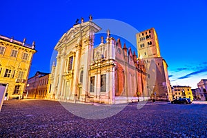 Mantova city Piazza Sordello and cathedral evening view