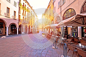 Mantova city street sun haze view, UNESCO world heritage site