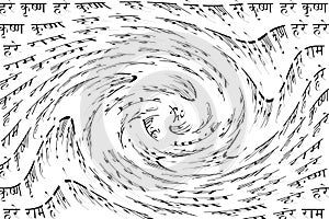 Mantra text hari krishna rama in black on white in twisting effect, mantra