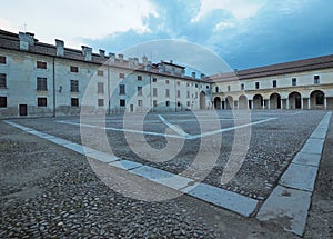 MANTUA, ITALY - APRIL 29, 2018: View of Palazzo Ducale on Piazza Castello in Mantua - Italy