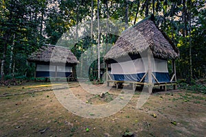 Manu National Park, Peru - August 07, 2017: Jungle lodges of Cocha Otorongo in the Amazon rainforest of Manu National Park, Peru