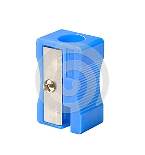 Manual blue pencil sharpener, isolated