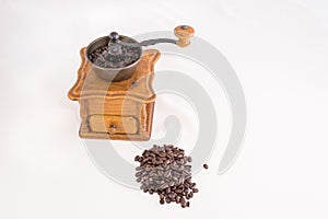 Manual coffee grinder and coffee beans