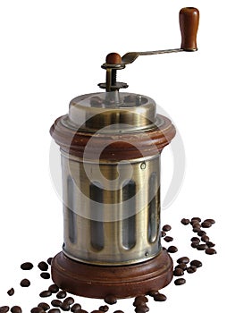 Manual coffee grinder with medium roasted coffee beans