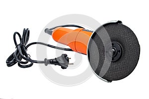 Manual electric angle grinder for cutting on white background