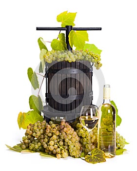 Manual grape pressing utensil with white wine