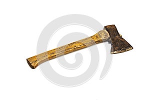 Manual joiner`s tool. Axe to process wood on a white background