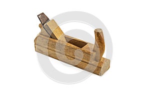 Manual joiner`s tool. Wood processing plane on a white backgroun