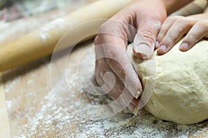 Manual kneading of dough for cooking homemade food