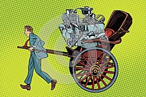 Manual labor vs mechanical, rickshaw carries motor