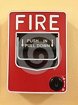 Manual pull station on wall for fire alarm system