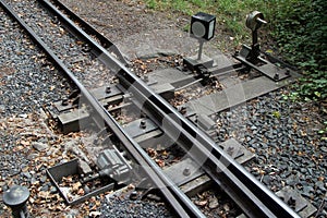 Manual railroad switch on a narrow-gauge railway