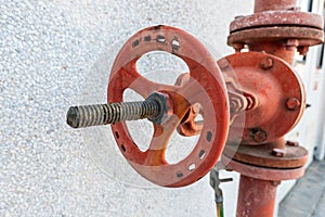 Manual red hand wheel valve of a fire prevention system