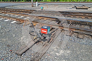 A manual switch at the railroad tracks near Kalama, Washington, USA