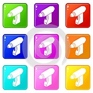 Manual welding torch icons set 9 color collection