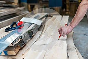 Manual wood concept. Cropped close up photo of hands cabinetmake