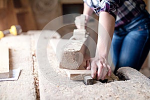 Manual woodworking, young woman