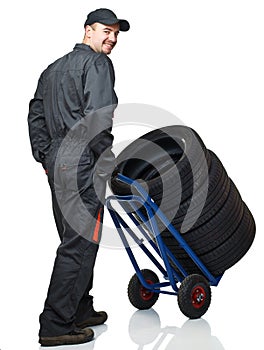 Manual worker with handtruck