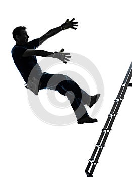 Manual worker man falling from ladder silhouette