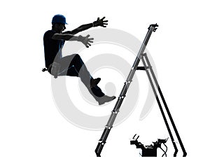 Manual worker man falling from ladder silhouette