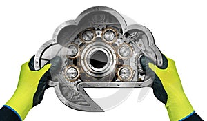 Manual Worker Holding a Cloud Computing Symbol Isolated on White