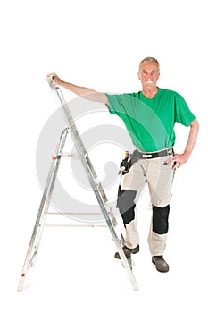 Manual worker with stepladder