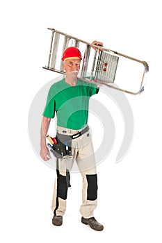 Manual worker with stepladder