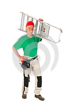 Manual worker with stepladder