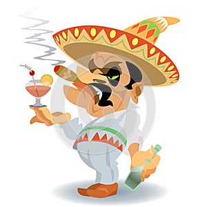 Manually painted, digitally remastered, Mexican man cartoon