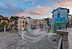 Manuel Uria square or main square at Nava village, Asturias, Spain photo