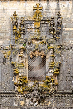 Manuelin style window in Convent of Christ in Tomar ,Portugal