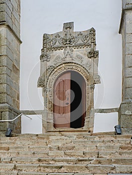Manueline style art doors seen from outside in Portugal
