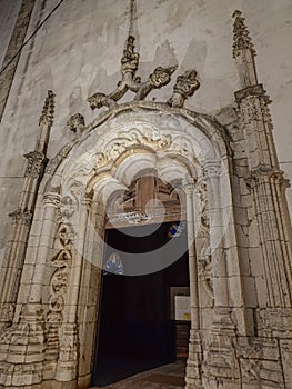 Manueline style portal of the church of Santa Maria de Marvila, Santarém PORTUGAL