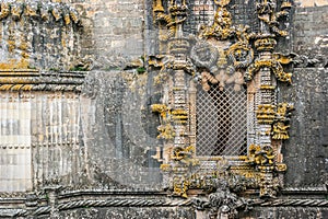 Manuelino window in the Convent of Christ, Tomar, in Portugal