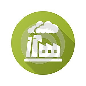 Manufactory building icon with long shadow for graphic and web design.