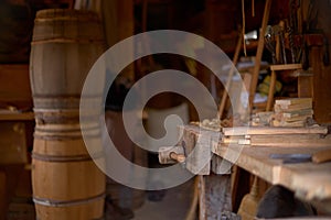 manufacture of wooden barrels in the factory