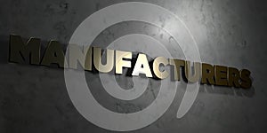 Manufacturers - Gold text on black background - 3D rendered royalty free stock picture