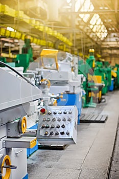 Manufacturing Concepts. Main Control Unit of Machine Assembling Workshop Located Inside of Modern Industrial Enterprise
