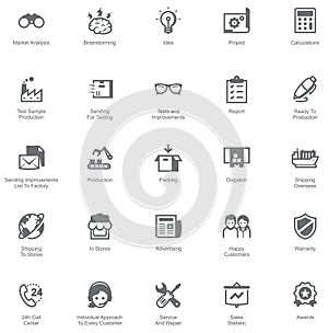 Manufacturing and distribution icon set