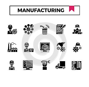 Manufacturing glyph design icon set