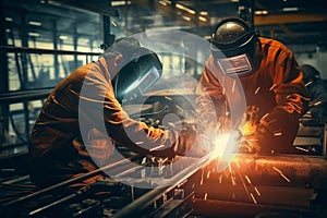 Manufacturing industrial metal factory spark steel welder safety welding technical