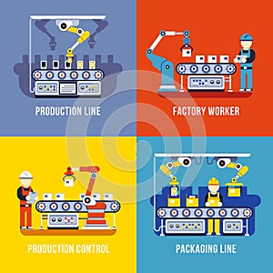Manufacturing industry, production line, factory worker vector flat concepts set photo